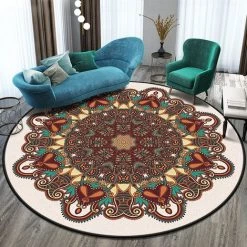 THSINDE Tapis De Décoration Style Ethnique Rétro Mandala Tapis Tapis Rond Bohème Balcon Table Basse Panier Suspendu Salon
