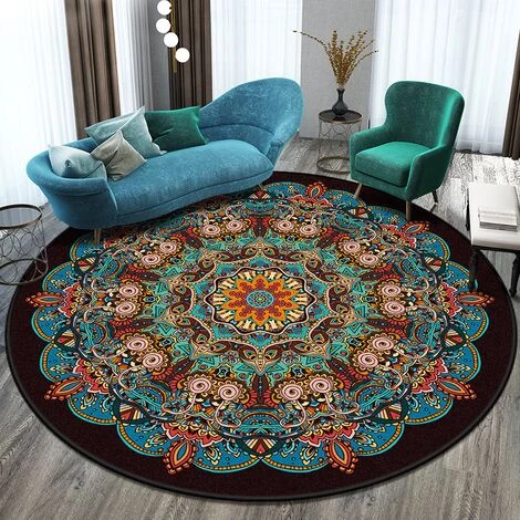 THSINDE Tapis De Décoration Style Ethnique Rétro Mandala Tapis Tapis Rond Bohème Balcon Table Basse Panier Suspendu Salon 2 THSINDE Tapis De Décoration Style Ethnique Rétro Mandala Tapis Tapis Rond Bohème Balcon Table Basse Panier Suspendu Salon – Image 2