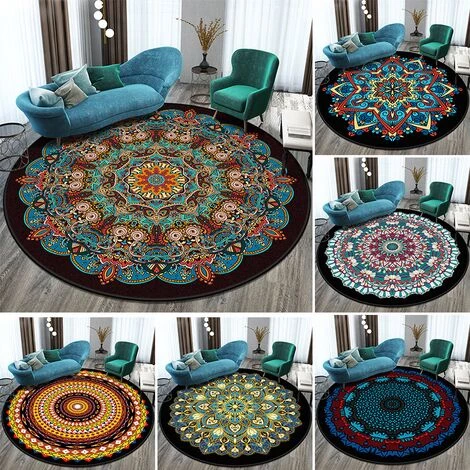 THSINDE Tapis De Décoration Style Ethnique Rétro Mandala Tapis Tapis Rond Bohème Balcon Table Basse Panier Suspendu Salon 3 THSINDE Tapis De Décoration Style Ethnique Rétro Mandala Tapis Tapis Rond Bohème Balcon Table Basse Panier Suspendu Salon – Image 3
