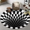 THSINDE Tapis Noir Et Blanc Stéréo Vision Tapis Circulaire Salon Chambre Table Basse Tapis 3D Illusion Piège