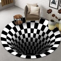 THSINDE Tapis Noir Et Blanc Stéréo Vision Tapis Circulaire Salon Chambre Table Basse Tapis 3D Illusion Piège