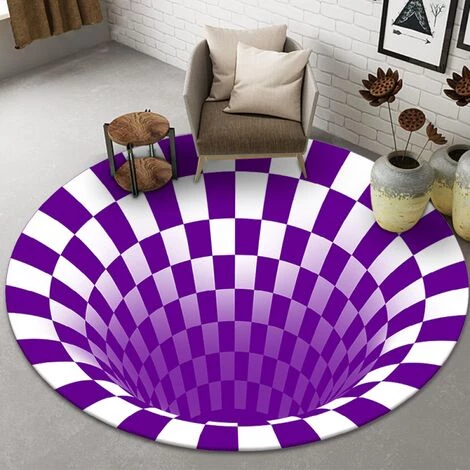 THSINDE Tapis Noir Et Blanc Stéréo Vision Tapis Circulaire Salon Chambre Table Basse Tapis 3D Illusion Piège 2 THSINDE Tapis Noir Et Blanc Stéréo Vision Tapis Circulaire Salon Chambre Table Basse Tapis 3D Illusion Piège – Image 2
