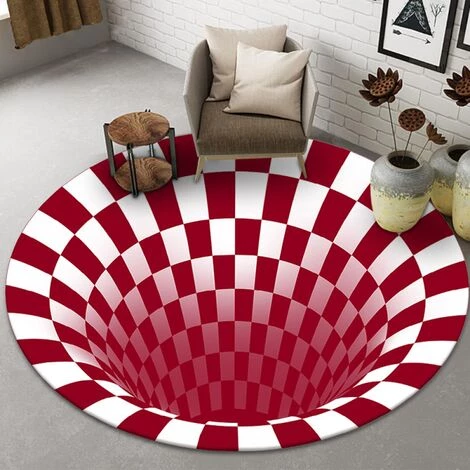 THSINDE Tapis Noir Et Blanc Stéréo Vision Tapis Circulaire Salon Chambre Table Basse Tapis 3D Illusion Piège 3 THSINDE Tapis Noir Et Blanc Stéréo Vision Tapis Circulaire Salon Chambre Table Basse Tapis 3D Illusion Piège – Image 3