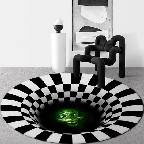 THSINDE Tapis Noir Et Blanc Stéréo Vision Tapis Circulaire Salon Chambre Table Basse Tapis 3D Illusion Piège 4 THSINDE Tapis Noir Et Blanc Stéréo Vision Tapis Circulaire Salon Chambre Table Basse Tapis 3D Illusion Piège – Image 4