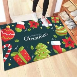 KARTOKNER Tapis De Sol De Noël, Motif De Noël De Décor à La Maison D'intérieur De Tapis De Paillasson De Noël, Tapis De Bain, Salle Chambre Tapis(style 2)