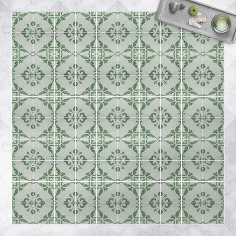 BILDERWELTEN Tapis En Vinyle - Watercolour Tile Pattern Lagos Emerald Green - Carré 1:1 Dimension HxL: 40cm X 40cm 1 BILDERWELTEN Tapis En Vinyle - Watercolour Tile Pattern Lagos Emerald Green - Carré 1:1 Dimension HxL: 40cm X 40cm