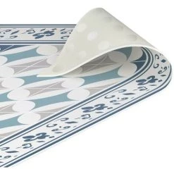 BILDERWELTEN Tapis En Vinyle - Geometrical Tiles Circular Flowers Dark Blue With Border - Carré 1:1 Dimension HxL: 100cm X 100cm -Tapis et paillasson Soldes 46831937 5