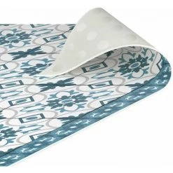 BILDERWELTEN Tapis En Vinyle - Geometrical Tile Mix Flower Blue Grey - Carré 1:1 Dimension HxL: 60cm X 60cm -Tapis et paillasson Soldes 46831998 5