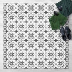 BILDERWELTEN Tapis En Vinyle - Geometrical Tile Mix Flower Grey - Carré 1:1 Dimension HxL: 40cm X 40cm
