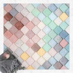 BILDERWELTEN Tapis En Vinyle - Pastel Coloured Stone Scales Of Fish - Carré 1:1 Dimension HxL: 60cm X 60cm