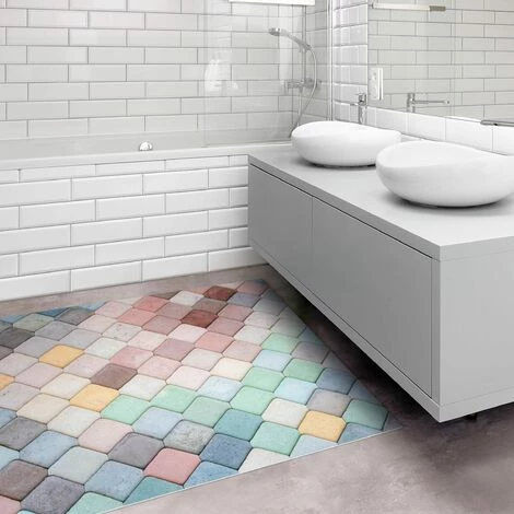 BILDERWELTEN Tapis En Vinyle - Pastel Coloured Stone Scales Of Fish - Carré 1:1 Dimension HxL: 60cm X 60cm 2 BILDERWELTEN Tapis En Vinyle - Pastel Coloured Stone Scales Of Fish - Carré 1:1 Dimension HxL: 60cm X 60cm – Image 2