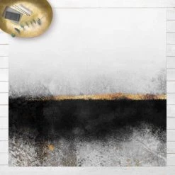 BILDERWELTEN Tapis En Vinyle - Elisabeth Fredriksson - Abstract Golden Horizon Black And White - Carré 1:1 Dimension HxL: 40cm X 40cm