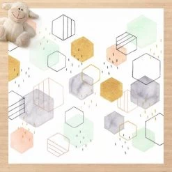 BILDERWELTEN Tapis En Vinyle - Hexagonal Scattering I - Carré 1:1 Dimension HxL: 60cm X 60cm