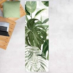 BILDERWELTEN Tapis En Vinyle - Watercolour Tropical Arrangement With Monstera - Panorama Large Dimension HxL: 300cm X 100cm