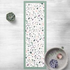 BILDERWELTEN Tapis En Vinyle - Detailed Terrazzo Pattern Agrigento With Frame - Panorama Large Dimension HxL: 240cm X 80cm