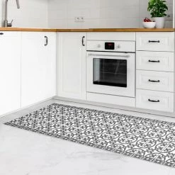 BILDERWELTEN Tapis En Vinyle - Geometrical Tile Mix Circles Grey - Panorama Large Dimension HxL: 120cm X 40cm -Tapis et paillasson Soldes 46837803 3