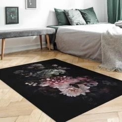 BILDERWELTEN Tapis En Vinyle - Flowers With Fog On Black - Portrait 3:2 Dimension HxL: 120cm X 80cm -Tapis et paillasson Soldes 46840437 3