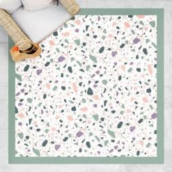 BILDERWELTEN Tapis En Vinyle - Detailed Terrazzo Pattern Agrigento With Frame - Carré 1:1 Dimension HxL: 60cm X 60cm