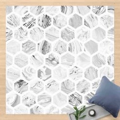 BILDERWELTEN Tapis En Vinyle - Marble Hexagons In Greyscales - Carré 1:1 Dimension HxL: 40cm X 40cm