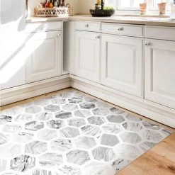 BILDERWELTEN Tapis En Vinyle - Marble Hexagons In Greyscales - Carré 1:1 Dimension HxL: 40cm X 40cm -Tapis et paillasson Soldes 46854710 3
