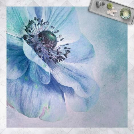 BILDERWELTEN Tapis En Vinyle - Flower In Turquoise - Carré 1:1 Dimension HxL: 80cm X 80cm 1 BILDERWELTEN Tapis En Vinyle - Flower In Turquoise - Carré 1:1 Dimension HxL: 80cm X 80cm