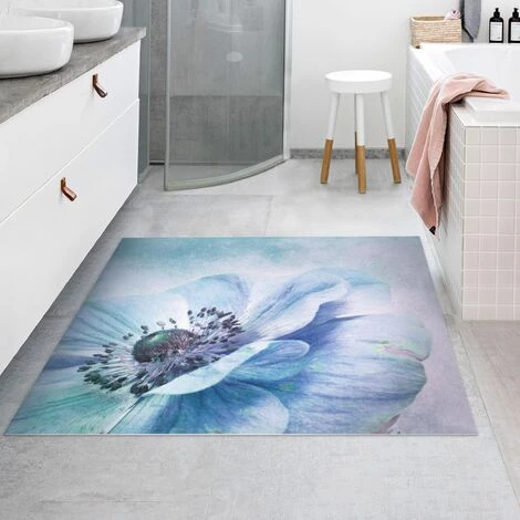 BILDERWELTEN Tapis En Vinyle - Flower In Turquoise - Carré 1:1 Dimension HxL: 80cm X 80cm 3 BILDERWELTEN Tapis En Vinyle - Flower In Turquoise - Carré 1:1 Dimension HxL: 80cm X 80cm – Image 3