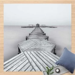 BILDERWELTEN Tapis En Vinyle - Wooden Pier And Black And White - Carré 1:1 Dimension HxL: 40cm X 40cm