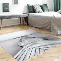 BILDERWELTEN Tapis En Vinyle - Wooden Pier And Black And White - Carré 1:1 Dimension HxL: 40cm X 40cm -Tapis et paillasson Soldes 46855929 3
