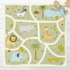 BILDERWELTEN Tapis En Vinyle - Playoom Mat Safari - So Many Different Animals - Carré 1:1 Dimension HxL: 40cm X 40cm