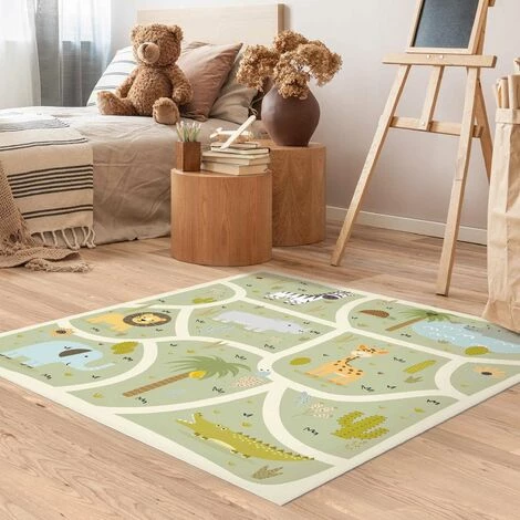 BILDERWELTEN Tapis En Vinyle - Playoom Mat Safari - So Many Different Animals - Carré 1:1 Dimension HxL: 40cm X 40cm 2 BILDERWELTEN Tapis En Vinyle - Playoom Mat Safari - So Many Different Animals - Carré 1:1 Dimension HxL: 40cm X 40cm – Image 2