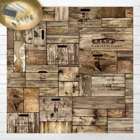 BILDERWELTEN Tapis En Vinyle - Vintage Woodeen Crates - Carré 1:1 Dimension HxL: 80cm X 80cm 1 BILDERWELTEN Tapis En Vinyle - Vintage Woodeen Crates - Carré 1:1 Dimension HxL: 80cm X 80cm