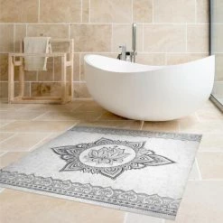 BILDERWELTEN Tapis En Vinyle - Mandala Lotus Concrete Look - Carré 1:1 Dimension HxL: 40cm X 40cm -Tapis et paillasson Soldes 46856512 3
