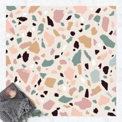 BILDERWELTEN Tapis En Vinyle - Terazzo Pattern Naples - Carré 1:1 Dimension HxL: 60cm X 60cm