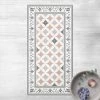 BILDERWELTEN Tapis En Vinyle - Geometrical Tiles Circular Flowers Orange With Border - Portrait 2:1 Dimension HxL: 80cm X 40cm