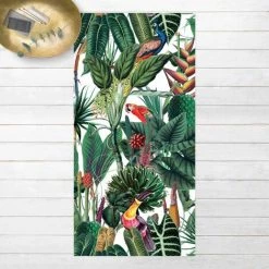 BILDERWELTEN Tapis En Vinyle - Colourful Tropical Rainforest Pattern - Portrait 2:1 Dimension HxL: 100cm X 50cm