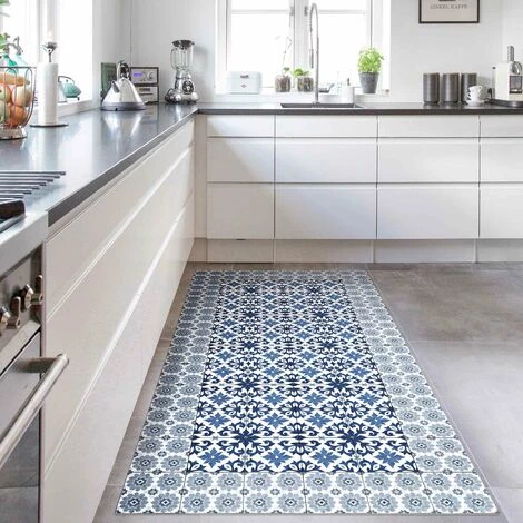 BILDERWELTEN Tapis En Vinyle - Moroccan Tiles Floral Blueprint With Tile Frame - Portrait 2:1 Dimension HxL: 140cm X 70cm 2 BILDERWELTEN Tapis En Vinyle - Moroccan Tiles Floral Blueprint With Tile Frame - Portrait 2:1 Dimension HxL: 140cm X 70cm – Image 2