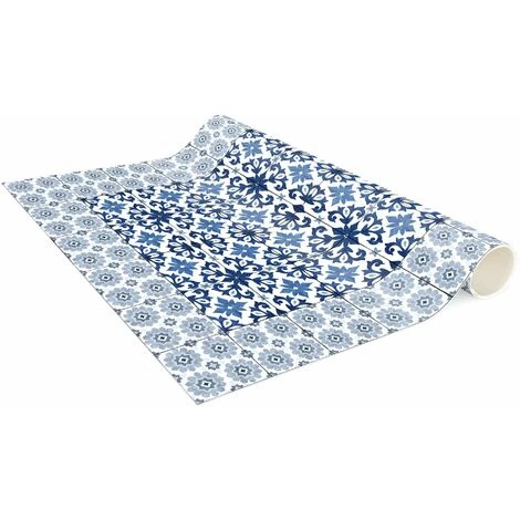 BILDERWELTEN Tapis En Vinyle - Moroccan Tiles Floral Blueprint With Tile Frame - Portrait 2:1 Dimension HxL: 140cm X 70cm 4 BILDERWELTEN Tapis En Vinyle - Moroccan Tiles Floral Blueprint With Tile Frame - Portrait 2:1 Dimension HxL: 140cm X 70cm – Image 4