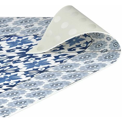 BILDERWELTEN Tapis En Vinyle - Moroccan Tiles Floral Blueprint With Tile Frame - Portrait 2:1 Dimension HxL: 140cm X 70cm 5 BILDERWELTEN Tapis En Vinyle - Moroccan Tiles Floral Blueprint With Tile Frame - Portrait 2:1 Dimension HxL: 140cm X 70cm – Image 5