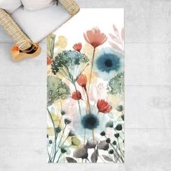 BILDERWELTEN Tapis En Vinyle - Wild Flowers In Summer I - Portrait 2:1 Dimension HxL: 120cm X 60cm