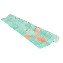 BILDERWELTEN Tapis En Vinyle - Elisabeth Fredriksson - Turquoise White Golden Geometry - Paysage 1:2 Dimension HxL: 80cm X 160cm -Tapis et paillasson Soldes 46866706 4