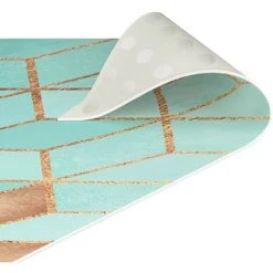 BILDERWELTEN Tapis En Vinyle - Elisabeth Fredriksson - Turquoise White Golden Geometry - Paysage 1:2 Dimension HxL: 80cm X 160cm -Tapis et paillasson Soldes 46866706 5