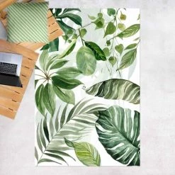 BILDERWELTEN Tapis En Vinyle - Watercolour Tropical Leaves And Tendrils - Portrait 3:2 Dimension HxL: 60cm X 40cm