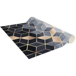 BILDERWELTEN Tapis En Vinyle - Elisabeth Fredriksson - Blue White Golden Geometry - Portrait 4:3 Dimension HxL: 60cm X 45cm -Tapis et paillasson Soldes 46880685 4