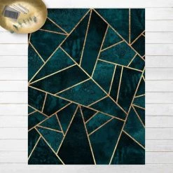 BILDERWELTEN Tapis En Vinyle - Elisabeth Fredriksson - Dark Turquoise With Gold - Portrait 4:3 Dimension HxL: 60cm X 45cm