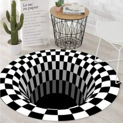 Tapis Rond 3D Illusion D'optique Tapis De Sol Antidérapant, Paillasson Non Tissé Noir Blanc Pour Chambre à Coucher, Salon, Décoration De La Maison, Coussins De Tapis A (40 Cm),HANBING
