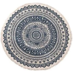 Tapis Ronds En Coton 90cm Lavables En Machine Tissés à La Main Glands Tapis Cercle Tapis Chic Motif Bohème Tapis De Sol Tapis Bohème Pour Chambre Salon Canapé Table Basse Balançoire Chaise Côté Lit (92 * 92),HANBING