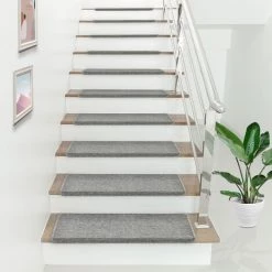 Lot De 15 Marchettes D'escalier Rectangulaires Antidérpantes 65 X 24 Cm Avec Bord Gris Clair [en.casa]