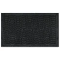 Relaxdays Paillasson Caoutchouc, 45 X 75 Cm, Antidérapant, Résistant, Caillebotis Extérieur, Tapis Entrée, Vagues, Noir