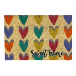 LOLAHOME Paillasson Coeurs Antidérapants Multicolores En Fibre De Coco 60x40 Cm