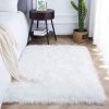 VERSAILLESFR Tapis Faux En Peau De Mouton,1, 75 X 120cm Versailles Imitation Toison Moquette Fluffy Soft Longhair Décoratif Coussin De Chaise Canapé Natte (Blanc)